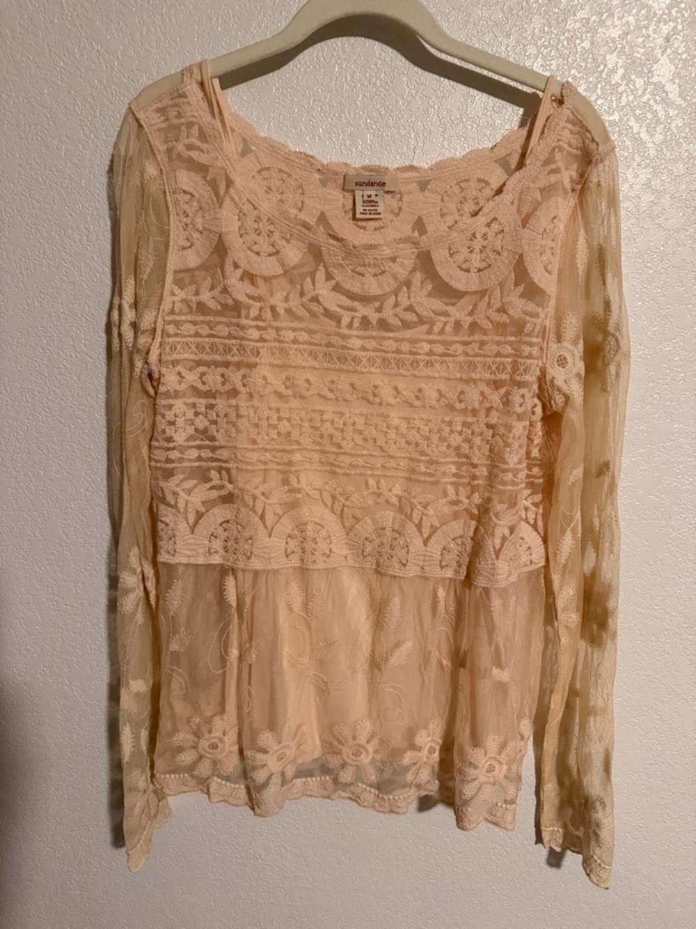 Sundance Light Pink Embroidered Lace Long Sleeve Top with Tank Size Medium